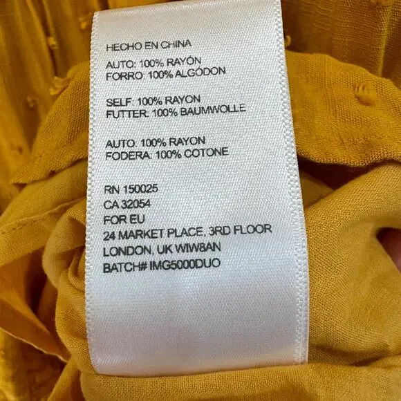 URBAN OUTFITTERS Boho Tiered Dress Size S Yellow Gold Rayon Swiss Dot MSRP $79 - Picture 8 of 9